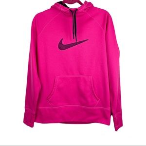 Nike Therma-Fit Womens Large Hoodie Sweatshirt Thumb Holes Pink Swoosh Lined
